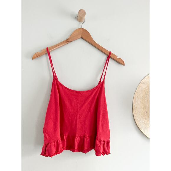 American Eagle | NWT Cropped Ruffle Cami Tank in Red | Women's Sz M - Picture 1 of 7